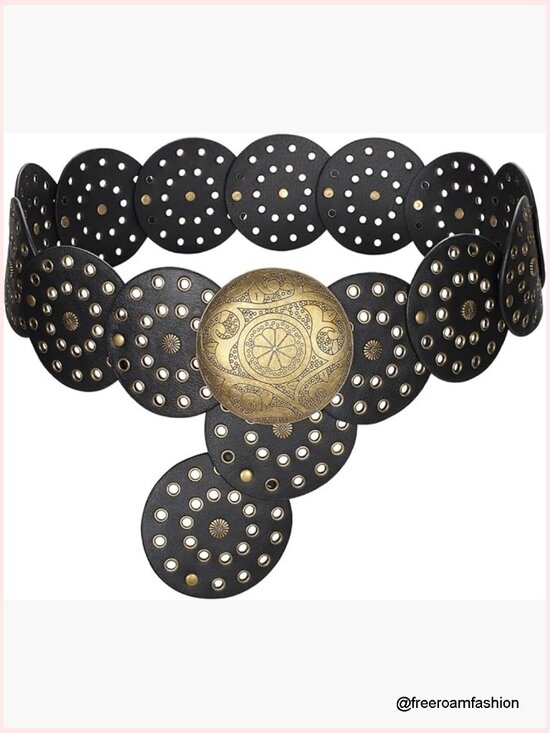 Vintage Leather Western Belt with Disc Buckle - Adjustable Waist Belt for Women main image 7